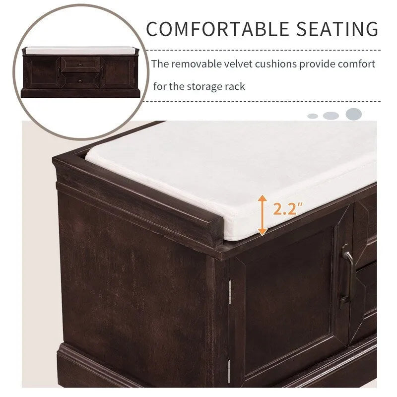 Tabouret à chaussures, 2 tiroirs, 2 coussins amovibles, casier de salon, entrée
