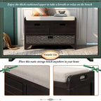 Banc à chaussures d'entrée de ferme avec coussin, 2 tiroirs et panier en jonc de mer – 32 po L x 20 po H, acacia massif
