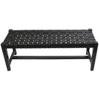 Banc en cuir tressé fait main noir – Cadre en bois de teck, 119,4 L x 44,5 l x 42,7 H cm, capacité de 113,4 kg