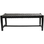 Banc en cuir tressé fait main noir – Cadre en bois de teck, 119,4 L x 44,5 l x 42,7 H cm, capacité de 113,4 kg