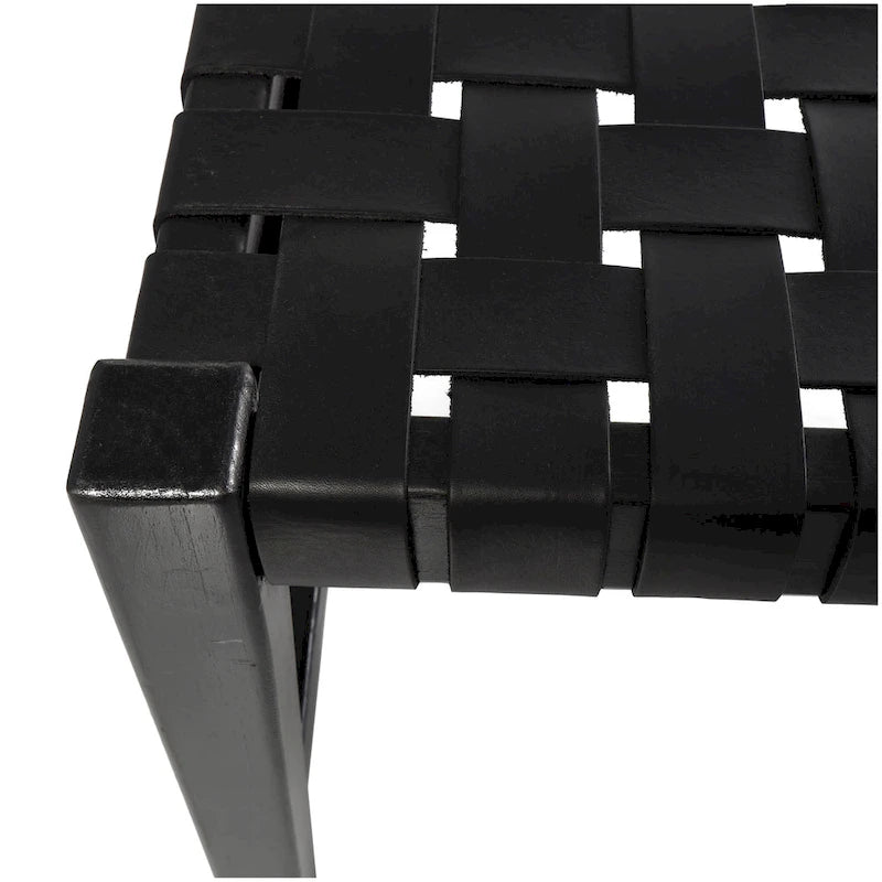 Banc en cuir tressé fait main noir – Cadre en bois de teck, 119,4 L x 44,5 l x 42,7 H cm, capacité de 113,4 kg