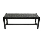 Banc en cuir tressé fait main noir – Cadre en bois de teck, 119,4 L x 44,5 l x 42,7 H cm, capacité de 113,4 kg