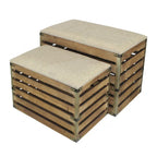 Set of 2 Farmhouse Wood Slat Storage Benches with Flip-Top Lid & Cushion – Brown, Handcrafted
