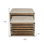 Set of 2 Farmhouse Wood Slat Storage Benches with Flip-Top Lid & Cushion – Brown, Handcrafted