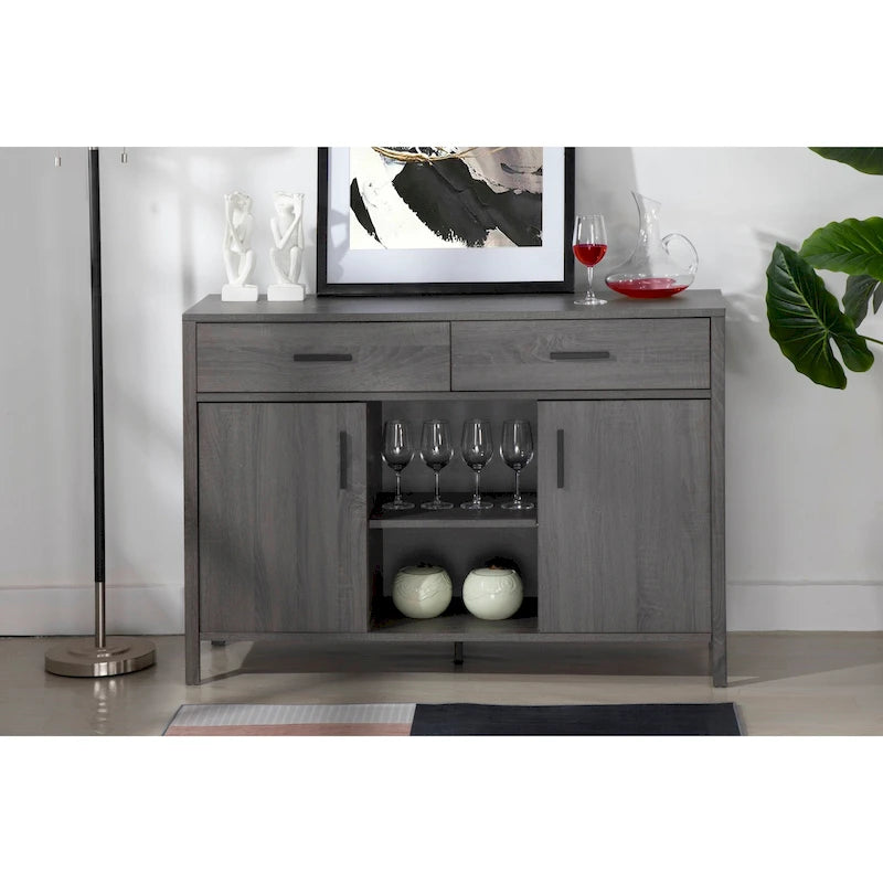 Bahut Q-Max 47W, Meuble de rangement de salle à manger, Buffet avec deux placards, deux tiroirs, deux étagères ouvertes