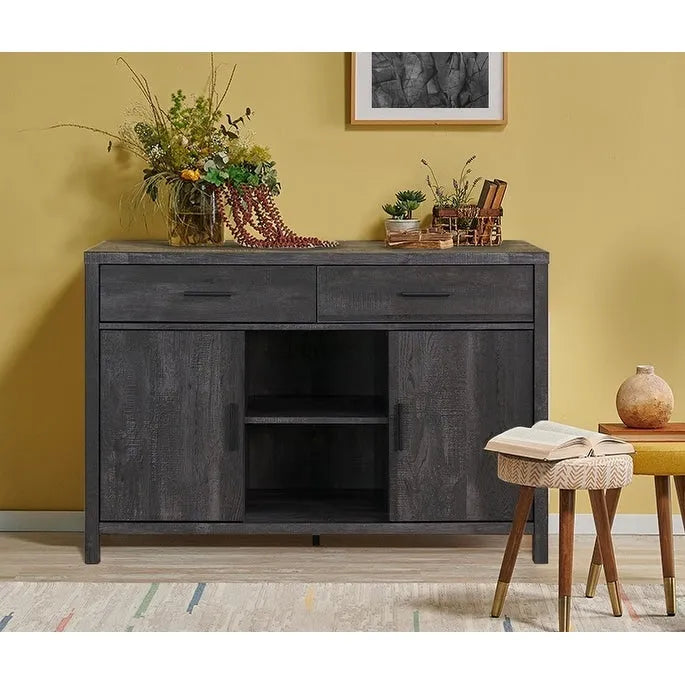 Bahut Q-Max 47W, Meuble de rangement de salle à manger, Buffet avec deux placards, deux tiroirs, deux étagères ouvertes