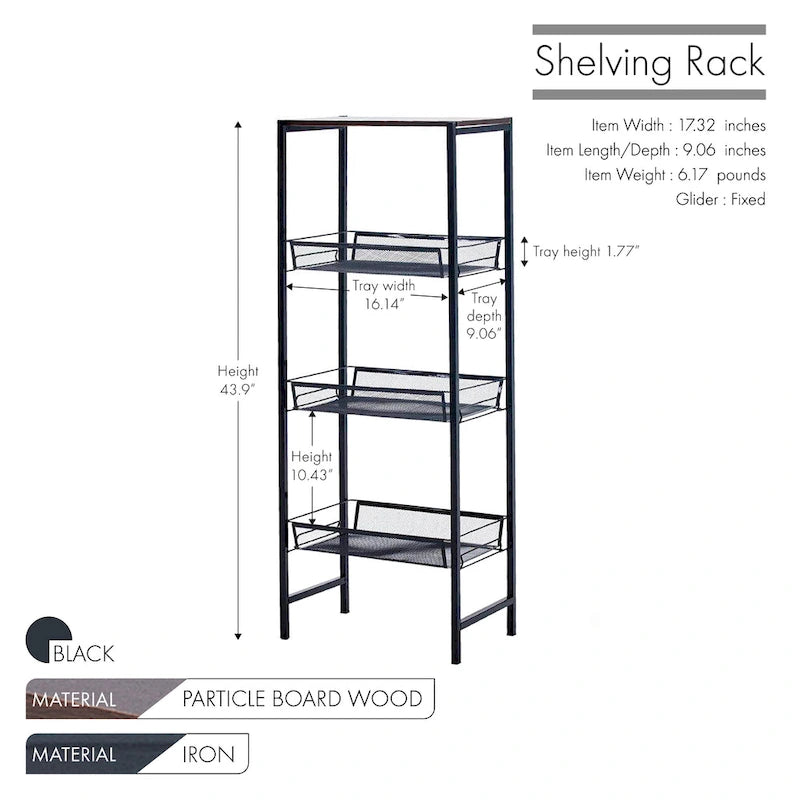 Étagère de rangement autoportante à 3 niveaux avec plateaux en maille et cadre métallique – 17.32L x 9.06P x 43.9H