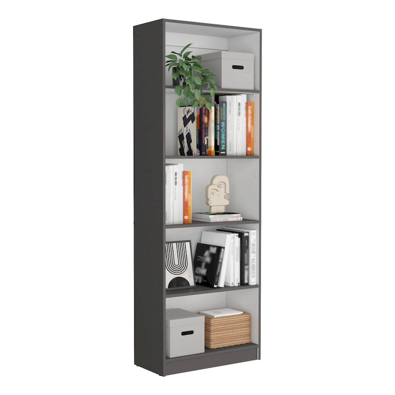 67" Wide 5-Shelf Bookcase Set of 3 – Modern Matt Gray & White, 71H x 11.7D