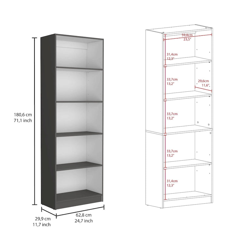 67" Wide 5-Shelf Bookcase Set of 3 – Modern Matt Gray & White, 71H x 11.7D