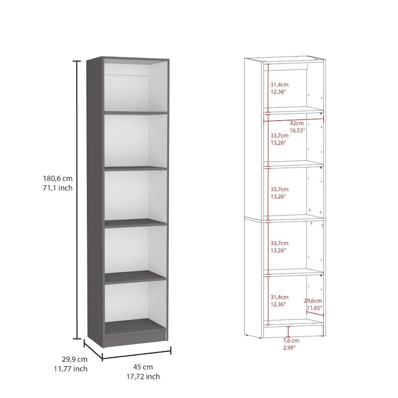67" Wide 5-Shelf Bookcase Set of 3 – Modern Matt Gray & White, 71H x 11.7D