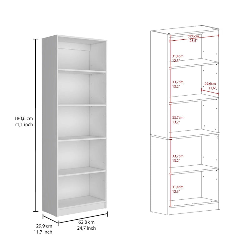 67" Wide 5-Shelf Bookcase Set of 3 – Modern Matt Gray & White, 71H x 11.7D