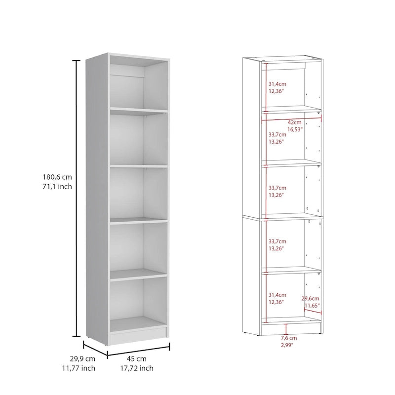 67" Wide 5-Shelf Bookcase Set of 3 – Modern Matt Gray & White, 71H x 11.7D