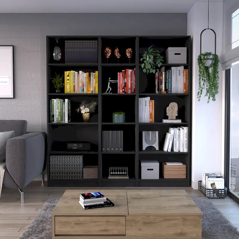 67" Wide 5-Shelf Bookcase Set of 3 – Modern Matt Gray & White, 71H x 11.7D