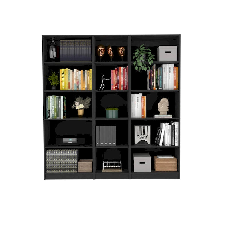 67" Wide 5-Shelf Bookcase Set of 3 – Modern Matt Gray & White, 71H x 11.7D
