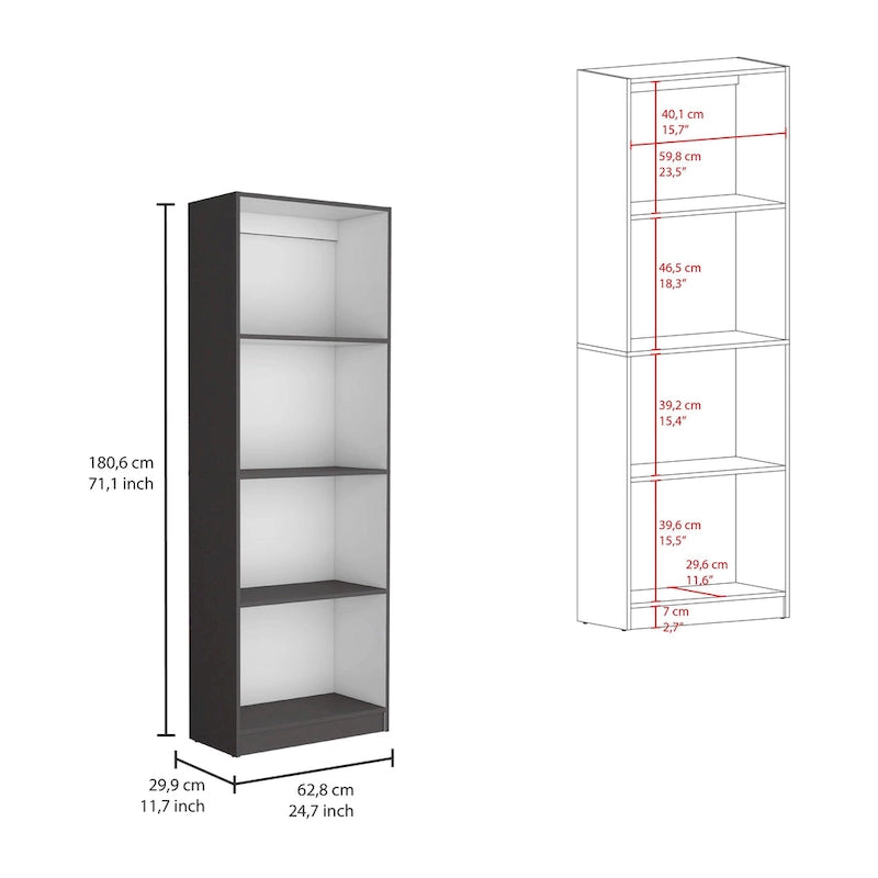 Ensemble de 3 bibliothèques à 4 étagères de 152 cm de large – Bois stratifié, 180 cm H x 30 cm P, Options multicolores