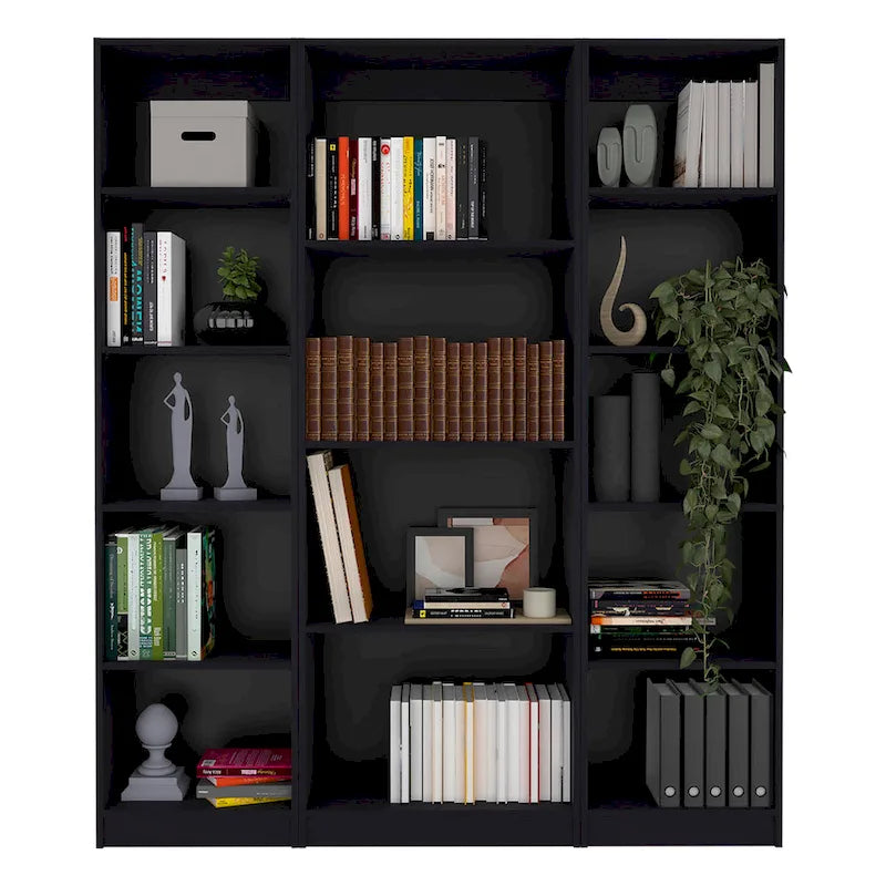 Ensemble de 3 bibliothèques à 4 étagères de 152 cm de large – Bois stratifié, 180 cm H x 30 cm P, Options multicolores