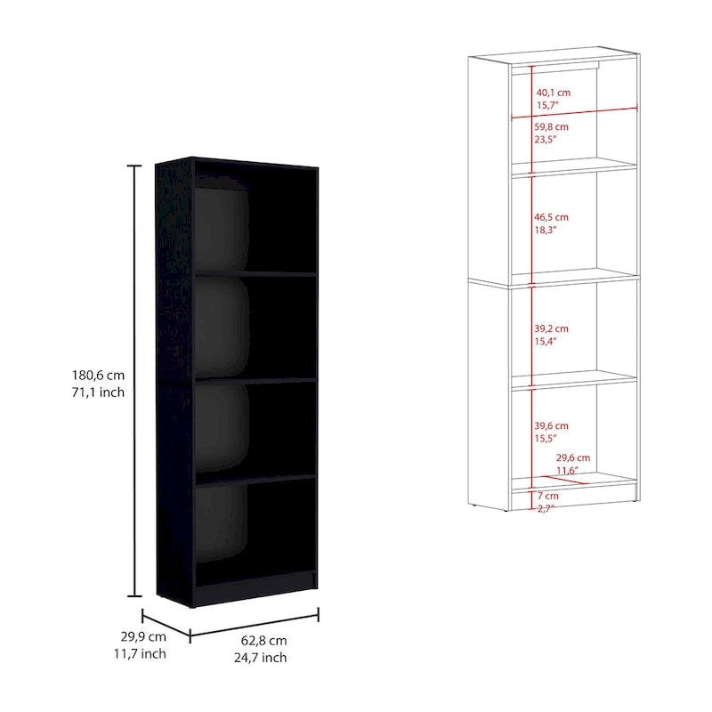 Ensemble de 3 bibliothèques à 4 étagères de 152 cm de large – Bois stratifié, 180 cm H x 30 cm P, Options multicolores