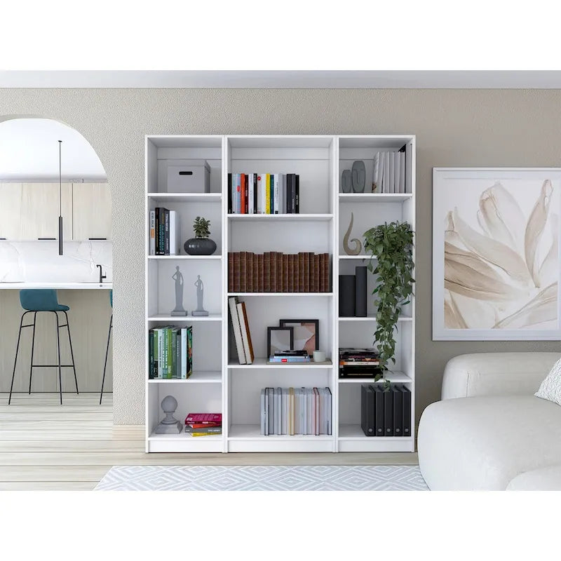 Ensemble de 3 bibliothèques à 4 étagères de 152 cm de large – Bois stratifié, 180 cm H x 30 cm P, Options multicolores