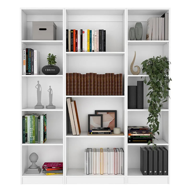 Ensemble de 3 bibliothèques à 4 étagères de 152 cm de large – Bois stratifié, 180 cm H x 30 cm P, Options multicolores