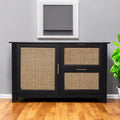 Bahut en bois massif noir avec 2 tiroirs et portes en rotin – 50,25 larg. x 30,5 haut. x 14,25 prof.