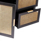 Bahut en bois massif noir avec 2 tiroirs et portes en rotin – 50,25 larg. x 30,5 haut. x 14,25 prof.
