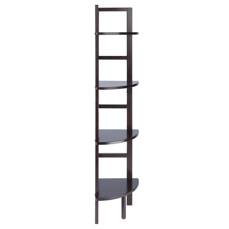 Étagère d'angle pour boulangerie à 4 niveaux en bois massif – Fini café, 13,8 po L x 63,5 po H, 20 lb par tablette