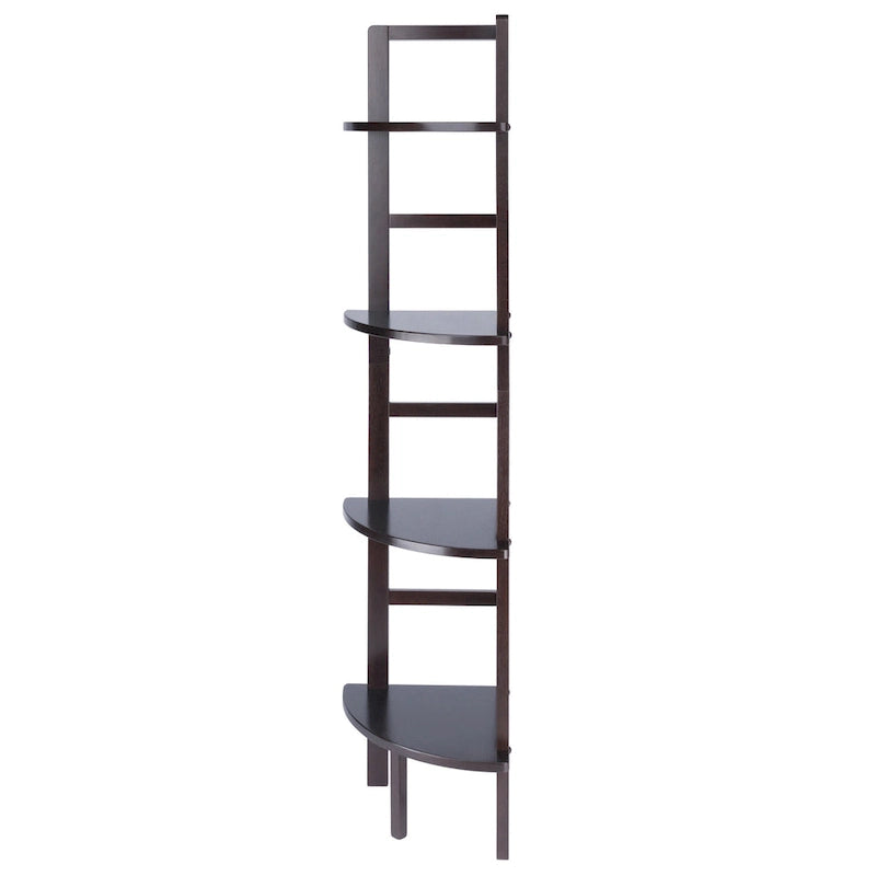 Étagère d'angle pour boulangerie à 4 niveaux en bois massif – Fini café, 13,8 po L x 63,5 po H, 20 lb par tablette