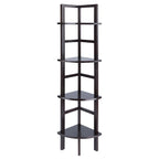 Étagère d'angle pour boulangerie à 4 niveaux en bois massif – Fini café, 13,8 po L x 63,5 po H, 20 lb par tablette