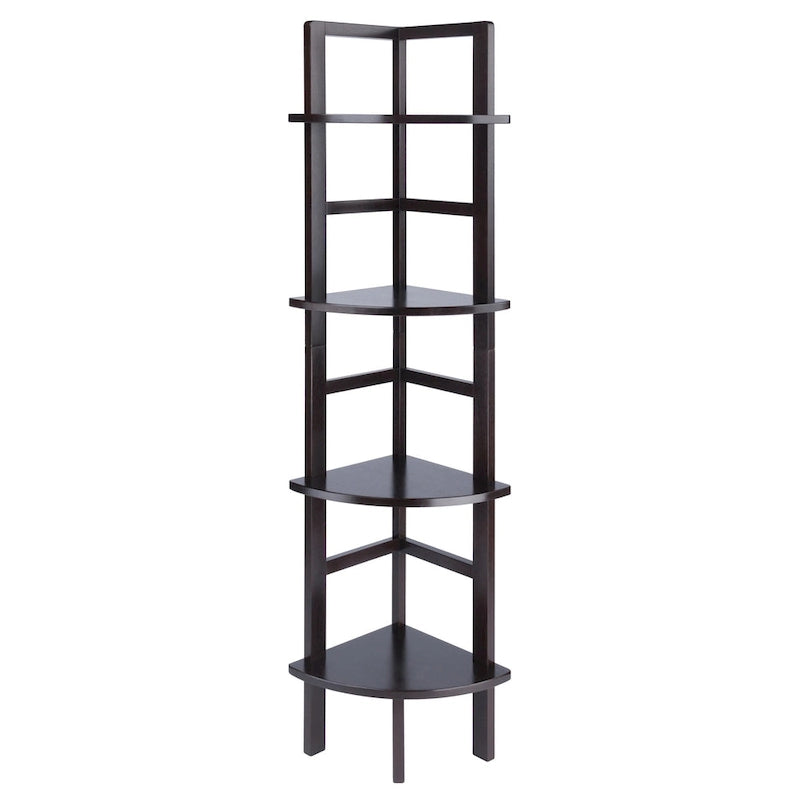 Étagère d'angle pour boulangerie à 4 niveaux en bois massif – Fini café, 13,8 po L x 63,5 po H, 20 lb par tablette