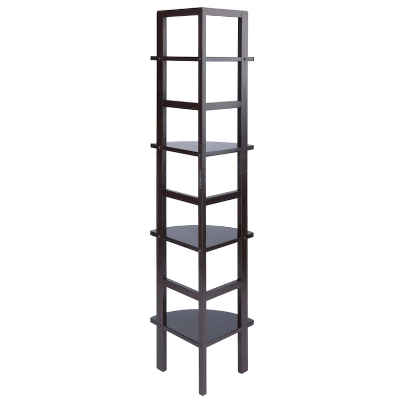 Étagère d'angle pour boulangerie à 4 niveaux en bois massif – Fini café, 13,8 po L x 63,5 po H, 20 lb par tablette
