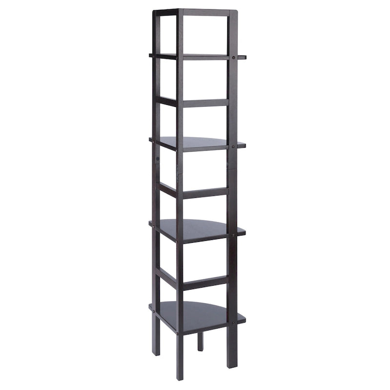 Étagère d'angle pour boulangerie à 4 niveaux en bois massif – Fini café, 13,8 po L x 63,5 po H, 20 lb par tablette