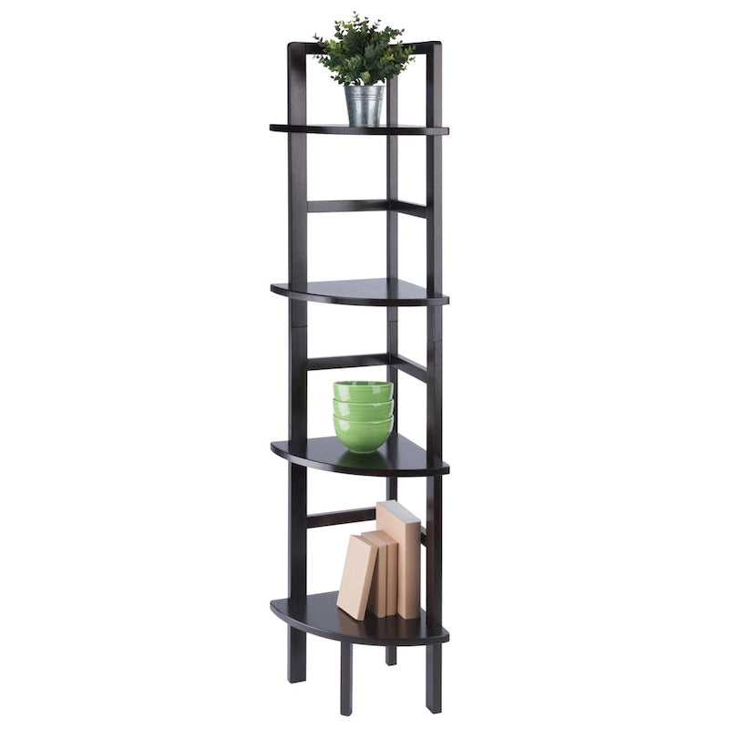 Étagère d'angle pour boulangerie à 4 niveaux en bois massif – Fini café, 13,8 po L x 63,5 po H, 20 lb par tablette