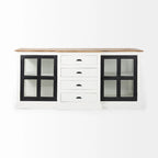 Buffet de ferme blanc en manguier massif avec portes vitrées et 4 tiroirs – 75L x 20.8W x 34.3H