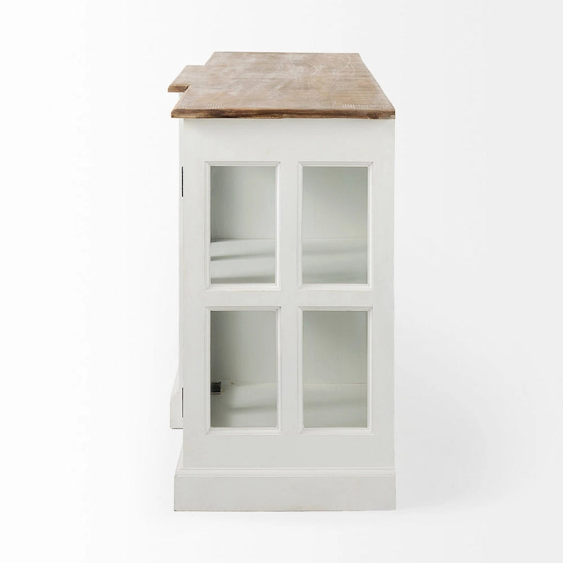 Buffet de ferme blanc en manguier massif avec portes vitrées et 4 tiroirs – 75L x 20.8W x 34.3H