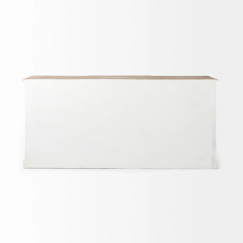 Buffet de ferme blanc en manguier massif avec portes vitrées et 4 tiroirs – 75L x 20.8W x 34.3H