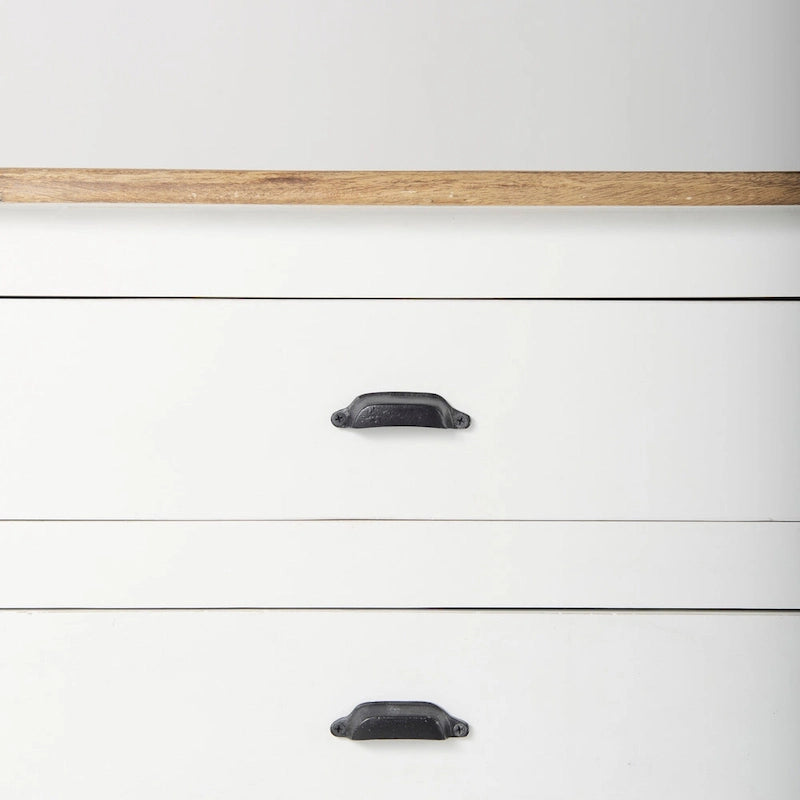 Buffet de ferme blanc en manguier massif avec portes vitrées et 4 tiroirs – 75L x 20.8W x 34.3H