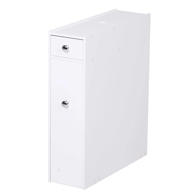 Meuble de rangement de salle de bain étroit blanc avec tiroirs coulissants et porte-papier toilette – 17,1 cm L x 58,4 cm H