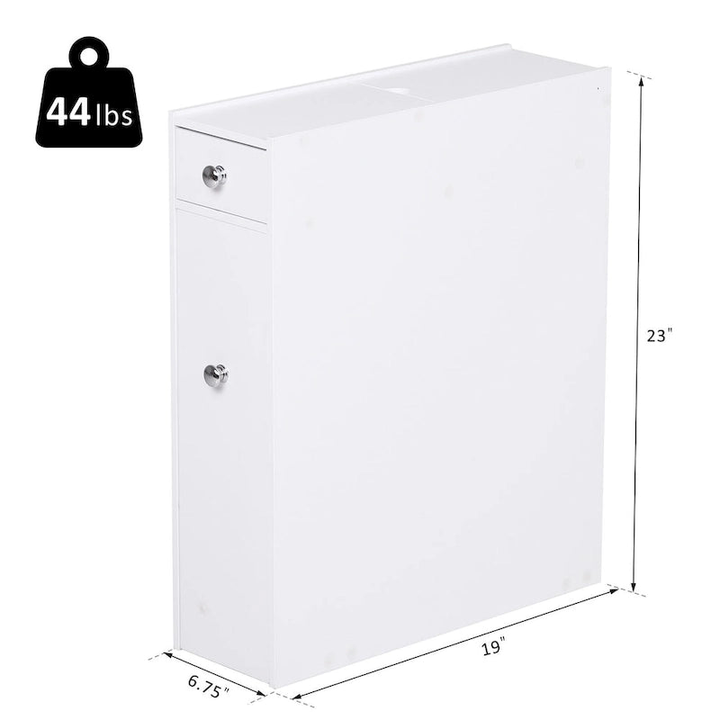 Meuble de rangement de salle de bain étroit blanc avec tiroirs coulissants et porte-papier toilette – 17,1 cm L x 58,4 cm H