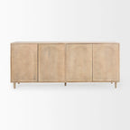 Light Brown Solid Wood Sideboard with Engraved Arched Doors – 72L x 15W x 30H, Gray Wash