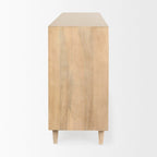 Light Brown Solid Wood Sideboard with Engraved Arched Doors – 72L x 15W x 30H, Gray Wash