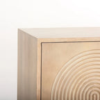 Light Brown Solid Wood Sideboard with Engraved Arched Doors – 72L x 15W x 30H, Gray Wash