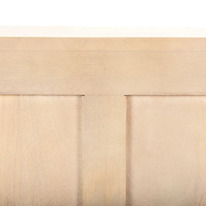 Light Brown Solid Wood Sideboard with Engraved Arched Doors – 72L x 15W x 30H, Gray Wash