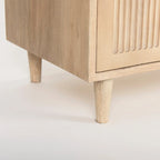 Light Brown Solid Wood Sideboard with Engraved Arched Doors – 72L x 15W x 30H, Gray Wash