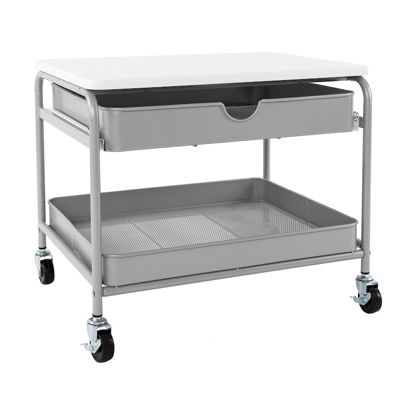 Chariot de rangement et d'imprimante sous bureau avec paniers coulissants – Cadre en acier, 4 roulettes, capacité de 22,7 kg