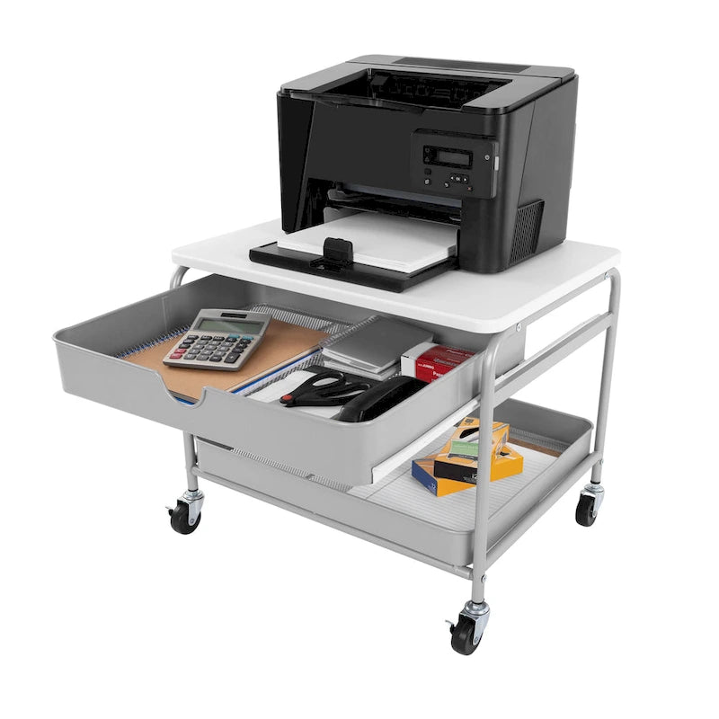 Chariot de rangement et d'imprimante sous bureau avec paniers coulissants – Cadre en acier, 4 roulettes, capacité de 22,7 kg