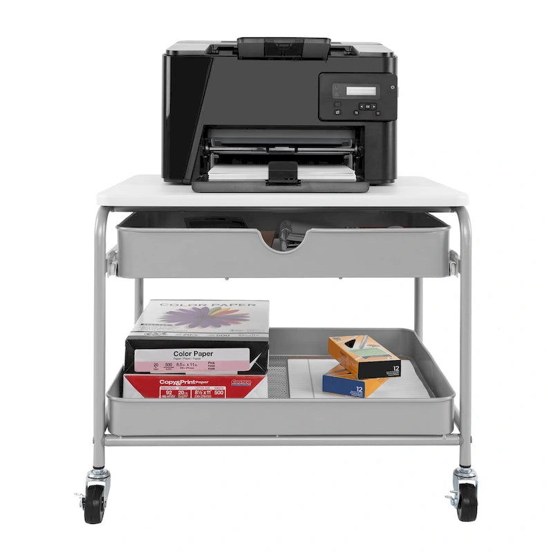Chariot de rangement et d'imprimante sous bureau avec paniers coulissants – Cadre en acier, 4 roulettes, capacité de 22,7 kg