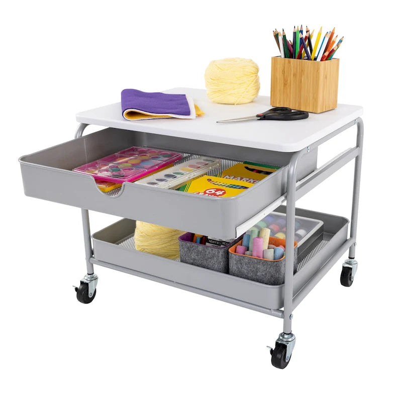 Chariot de rangement et d'imprimante sous bureau avec paniers coulissants – Cadre en acier, 4 roulettes, capacité de 22,7 kg