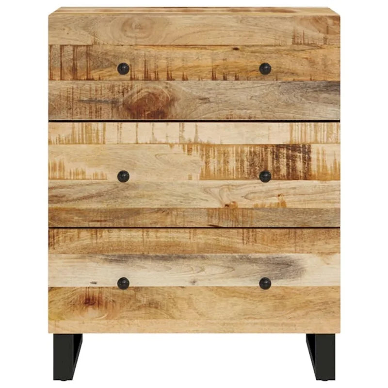 Industrial Solid Mango Wood Sideboard with Drawers – 23.6W x 13D x 29.5H, Black Frame