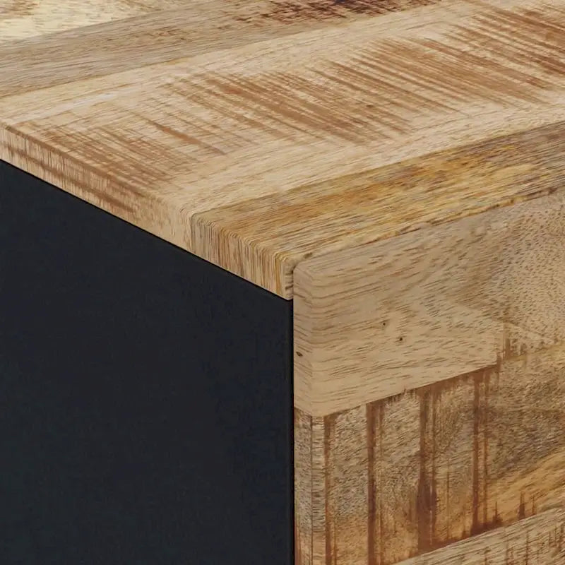 Industrial Solid Mango Wood Sideboard with Drawers – 23.6W x 13D x 29.5H, Black Frame