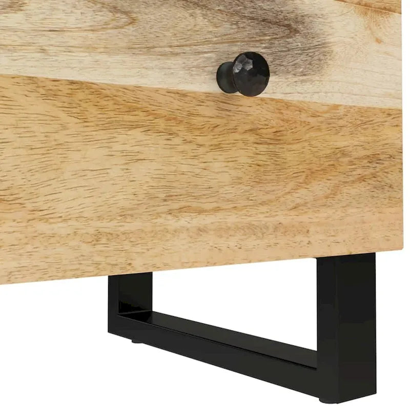 Industrial Solid Mango Wood Sideboard with Drawers – 23.6W x 13D x 29.5H, Black Frame